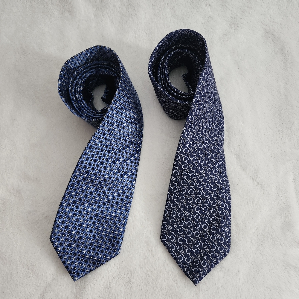 BROOKS‎ BROTHERS Set of 2 Men's Pure Silk Tie Blue Navy Blue Business Casual